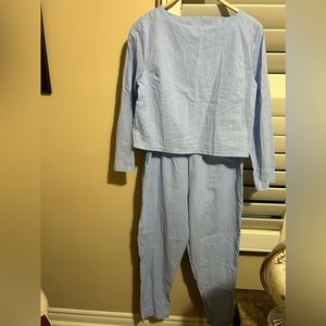 2 Piece Cotton/Linen Pants Set Large Blue